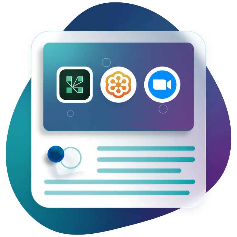 Stylized image of Path LMS interface with icons